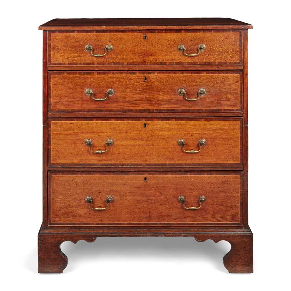 Lot 94 - GEORGE III OAK AND WALNUT BANDED CHEST OF DRAWERS