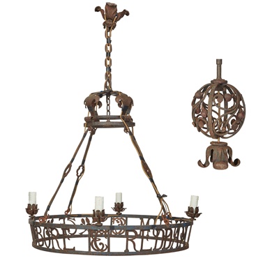 Lot 42 - WROUGHT IRON CHANDELIER, OF CLAN CRAWFORD INTEREST