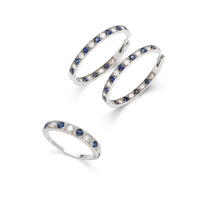 Lot 208 - A pair of sapphire and diamond hoop earrings