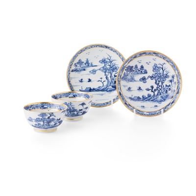 Lot 159 - TWO PAIRS OF BLUE AND WHITE CUPS AND SAUCERS