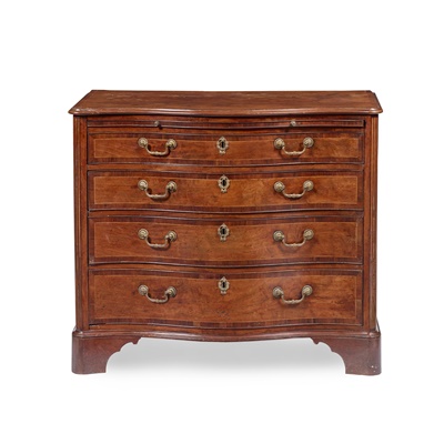 Lot 146 - GEORGE III MAHOGANY AND INLAID SERPENTINE CHEST OF DRAWERS