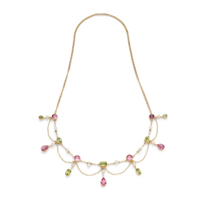 Lot 78 - An Edwardian multi-gem necklace