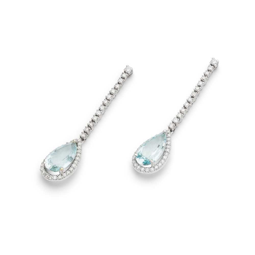 Lot 96 - A pair of aquamarine and diamond earrings