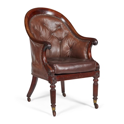 Lot 228 - REGENCY MAHOGANY LIBRARY ARMCHAIR, IN THE MANNER OF GILLOWS