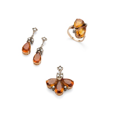 Lot 189 - A part-suite of citrine and diamond jewellery