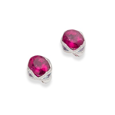 Lot 165 - Arfan: A pair of pink tourmaline and diamond earrings