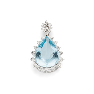 Lot 200 - A large aquamarine and diamond pendant