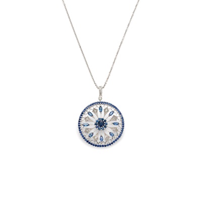 Lot 177 - A sapphire and diamond pendant necklace