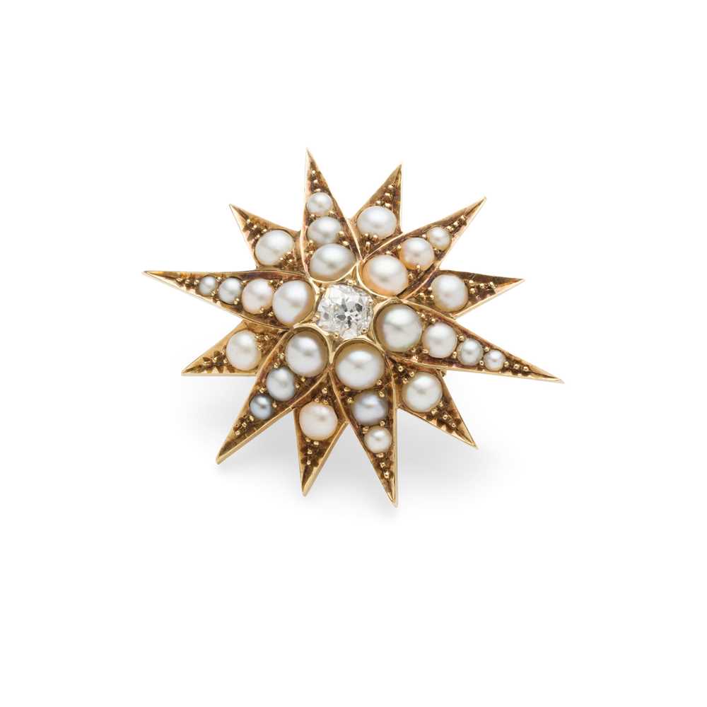 Lot 2 - A Victorian pearl and diamond star brooch