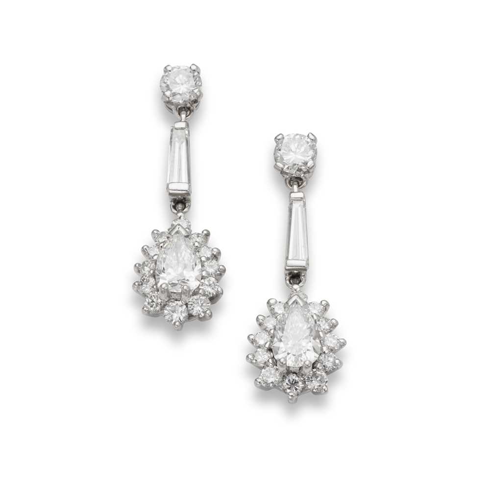 Lot 56 - A pair of diamond pendent earrings