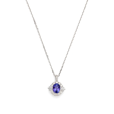 Lot 174 - A Tanzanite and diamond pendant