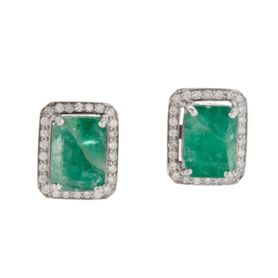 Lot 135 - A pair of emerald and diamond earrings