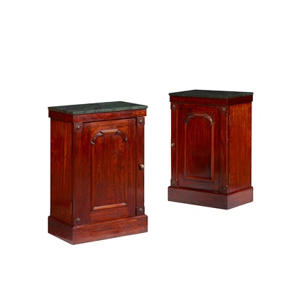 Lot 244 - PAIR OF WILLIAM IV MAHOGANY AND MARBLE TOPPED PIER CABINETS