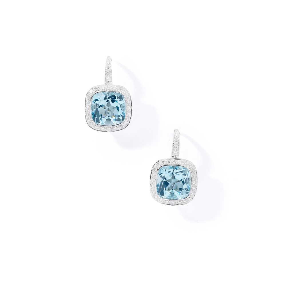Lot 14 - Boodles: A pair of blue topaz and diamond earrings