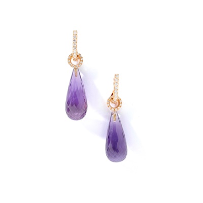 Lot 25 - A pair of amethyst and diamond earrings