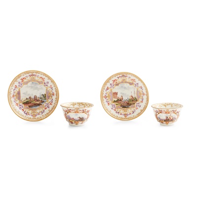 Lot 9 - TWO MEISSEN TEA BOWLS WITH MATCHED SAUCERS