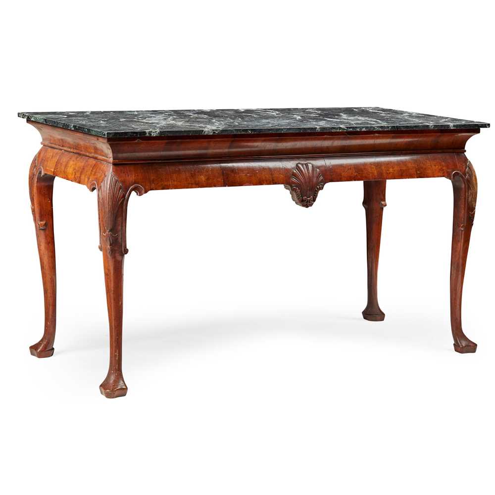 Lot 49 - GEORGE I STYLE WALNUT MARBLE TOPPED SIDE TABLE