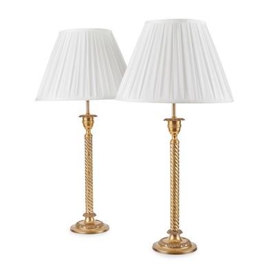 Lot 11 - PAIR OF LARGE BRASS CANDLESTICK LAMPS