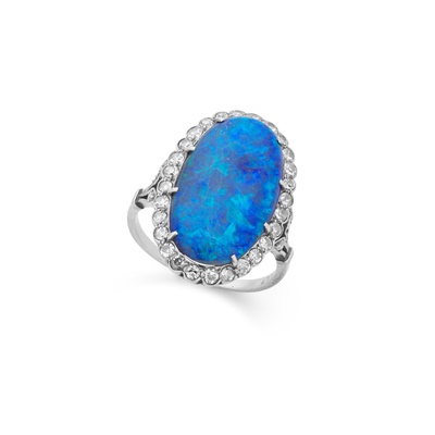 Lot 64 - A 1920s French black opal and diamond cluster ring