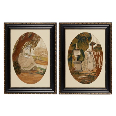 Lot 159 - PAIR OF LATE GEORGIAN NEEDLEWORK AND WATERCOLOUR MOURNING PICTURES