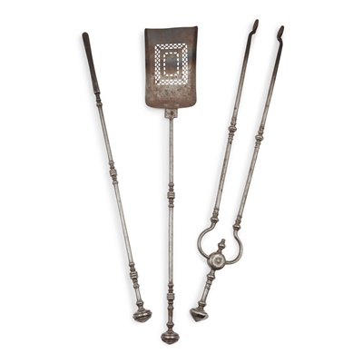 Lot 53 - SET OF STEEL FIRE TOOLS AND ANDIRONS