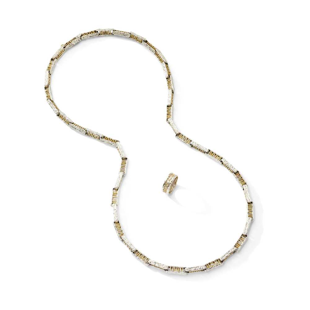 Lot 73 - David Thomas: An 18ct gold fancy-link necklace and ring, 1972-73