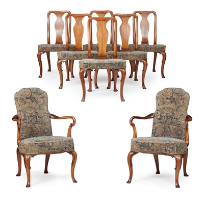 Lot 48 - SET OF EIGHT WALNUT QUEEN ANNE STYLE DINING CHAIRS