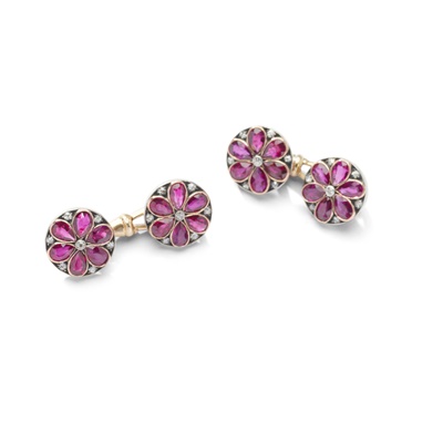 Lot 39 - A pair of ruby and diamond cufflinks