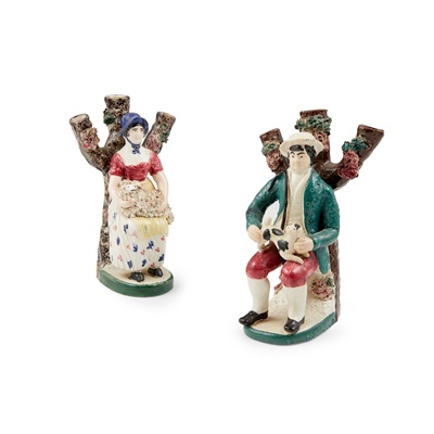Lot 7 - TWO SCOTTISH EAST COAST POTTERY  FIGURAL SPILL VASES