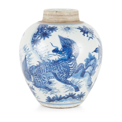 Lot 157 - BLUE AND WHITE 'QILIN' GINGER JAR