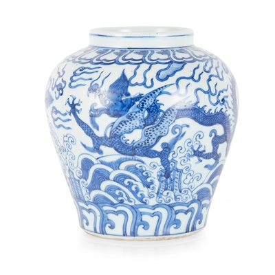 Lot 165 - BLUE AND WHITE 'WINGED-DRAGON' JAR