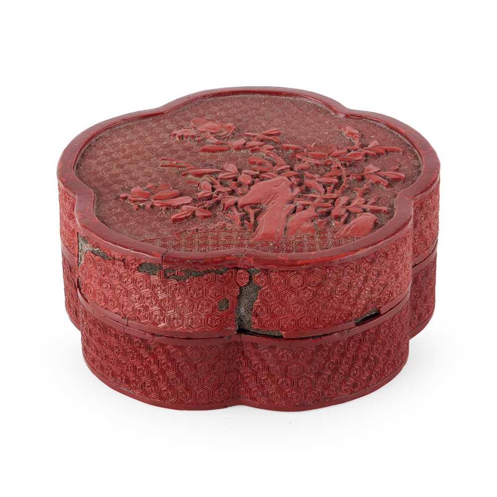 Lot 1 - CARVED CINNABAR LACQUER LOBED BOX AND COVER
