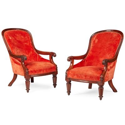 Lot 238 - PAIR OF WILLIAM IV MAHOGANY LIBRARY ARMCHAIRS