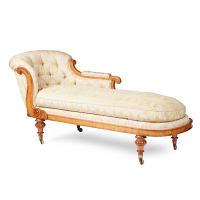 Lot 254 - GEORGE IV BIRD'S EYE MAPLE CHAISE LONGUE, ATTRIBUTED TO GILLOWS