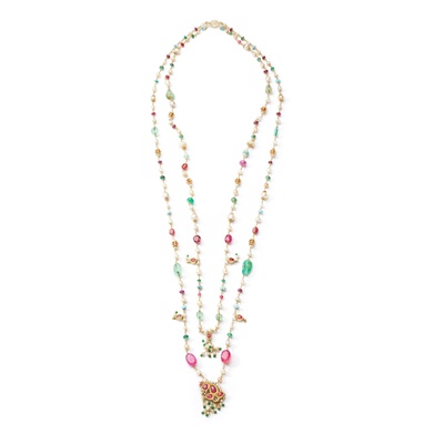 Lot 51 - An Indian pearl and gem-set necklace