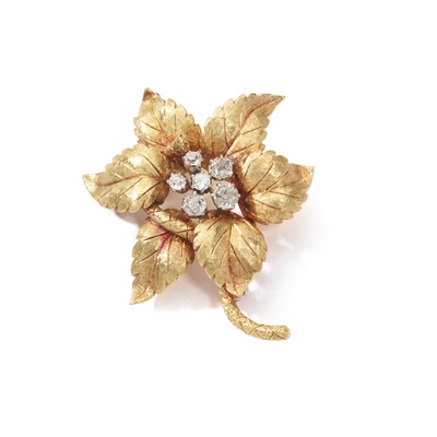 Lot 163 - A diamond-set flower brooch