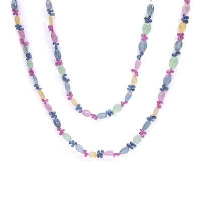 Lot 30 - A coloured sapphire and beryl bead necklace
