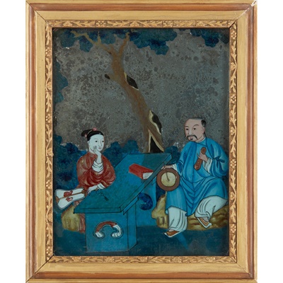 Lot 63 - REVERSE GLASS MIRROR PAINTING OF A COUPLE