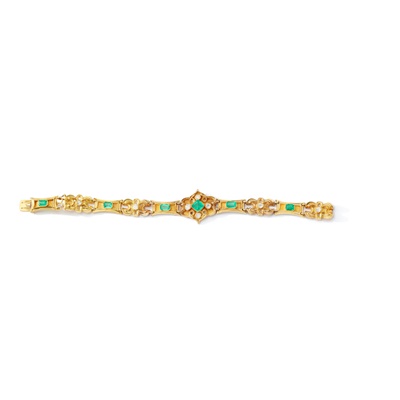 Lot 4 - A mid 19th century emerald and diamond bracelet, circa 1845