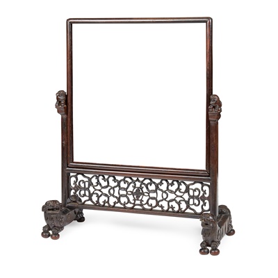 Lot 15 - CARVED HONGMU TABLE SCREEN FRAME AND STAND