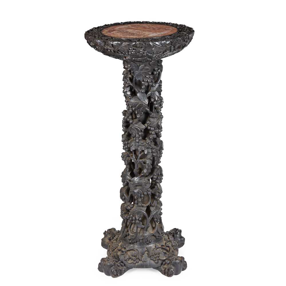 Lot 21 - CARVED HARDWOOD AND MARBLE INLAID PEDESTAL