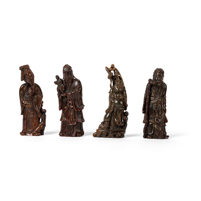 Lot 10 - GROUP OF FOUR CARVED BUFFALO HORN FIGURES