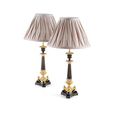 Lot 68 - PAIR OF GILT AND PATINATED BRONZE LAMPS