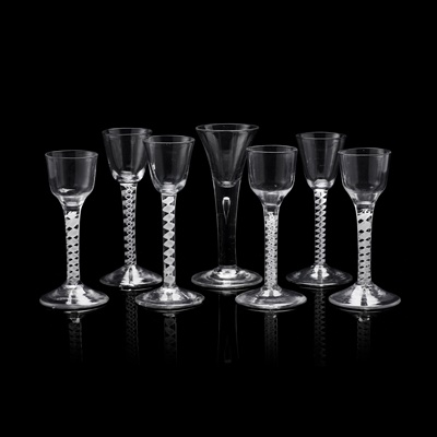 Lot 71 - SIX VARIOUS OPAQUE TWIST CORDIAL GLASSES