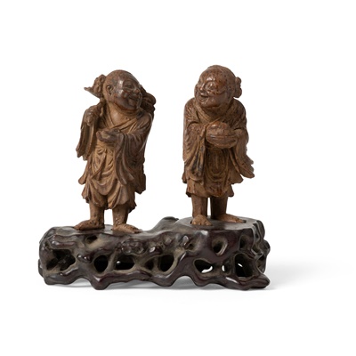 Lot 1 - CARVED BAMBOO 'HEHE ERXIAN TWINS' FIGURAL GROUP