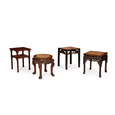 Lot 3 - [A PRIVATE SCOTTISH COLLECTION, MORAY] GROUP OF FOUR HARDWOOD WITH MARBLE INLAID JARDINIÈRE STANDS