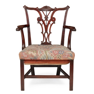 Lot 47 - GEORGE III CHINESE CHIPPENDALE STYLE MAHOGANY ARMCHAIR