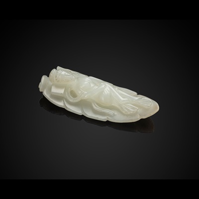 Lot 90 - WHITE JADE CARVING OF A RECLINING NUDE