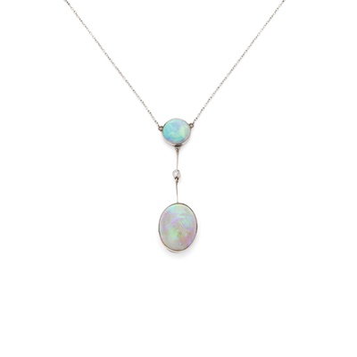 Lot 77 - An opal and diamond pendant necklace