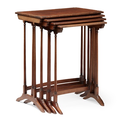 Lot 119 - SET OF FOUR GEORGIAN STYLE MAHOGANY AND SATINWOOD BANDED NESTING TABLES